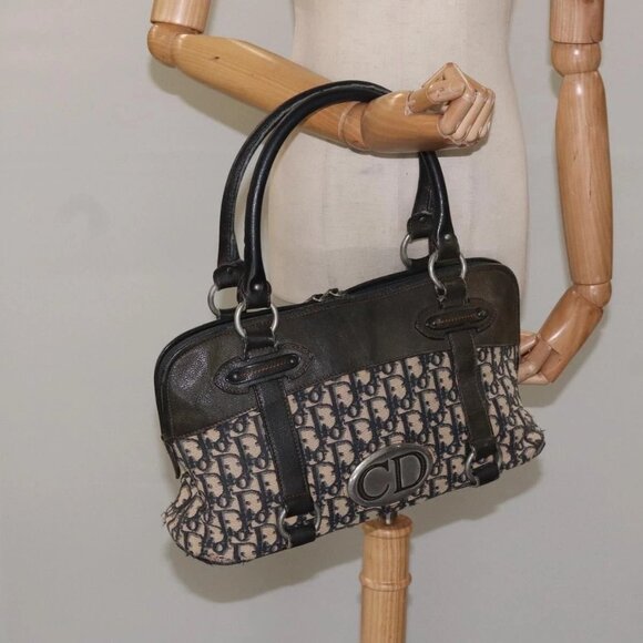 Christian Dior Trotter Canvas Hand Bag Navy Auth